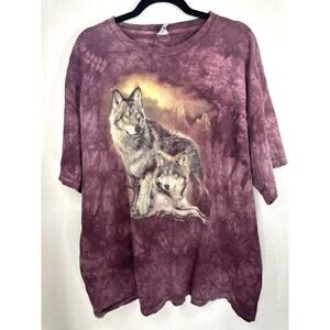 Vintage Delta Tie Dye Wolf Tshirt Boho Y2K Mountain Style Nature Plus 2XL